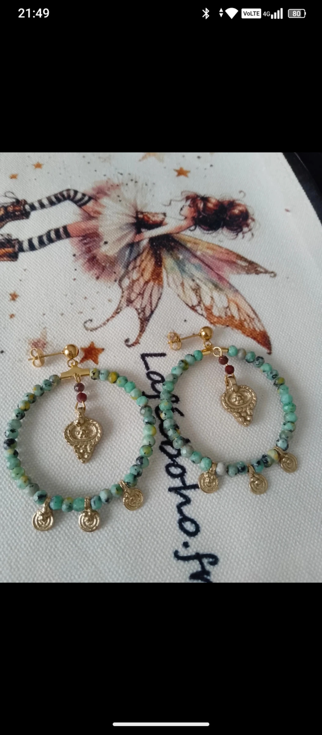 Boucles d'oreilles pierres naturelles turquoise africaine et grenat 